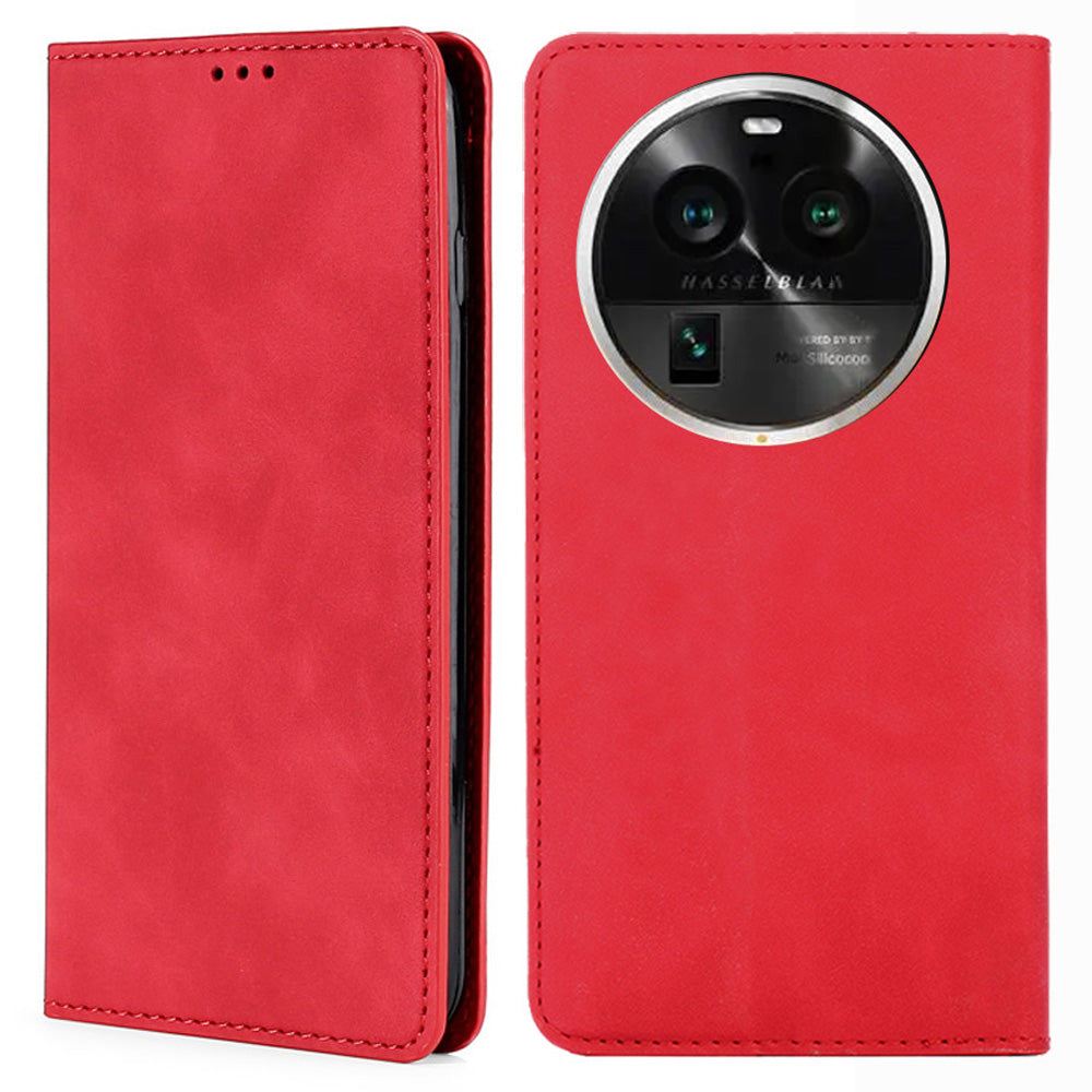 For Oppo Find X6 Pro PU Leather Phone Stand Case Card Holder Skin-touch Smartphone Cover