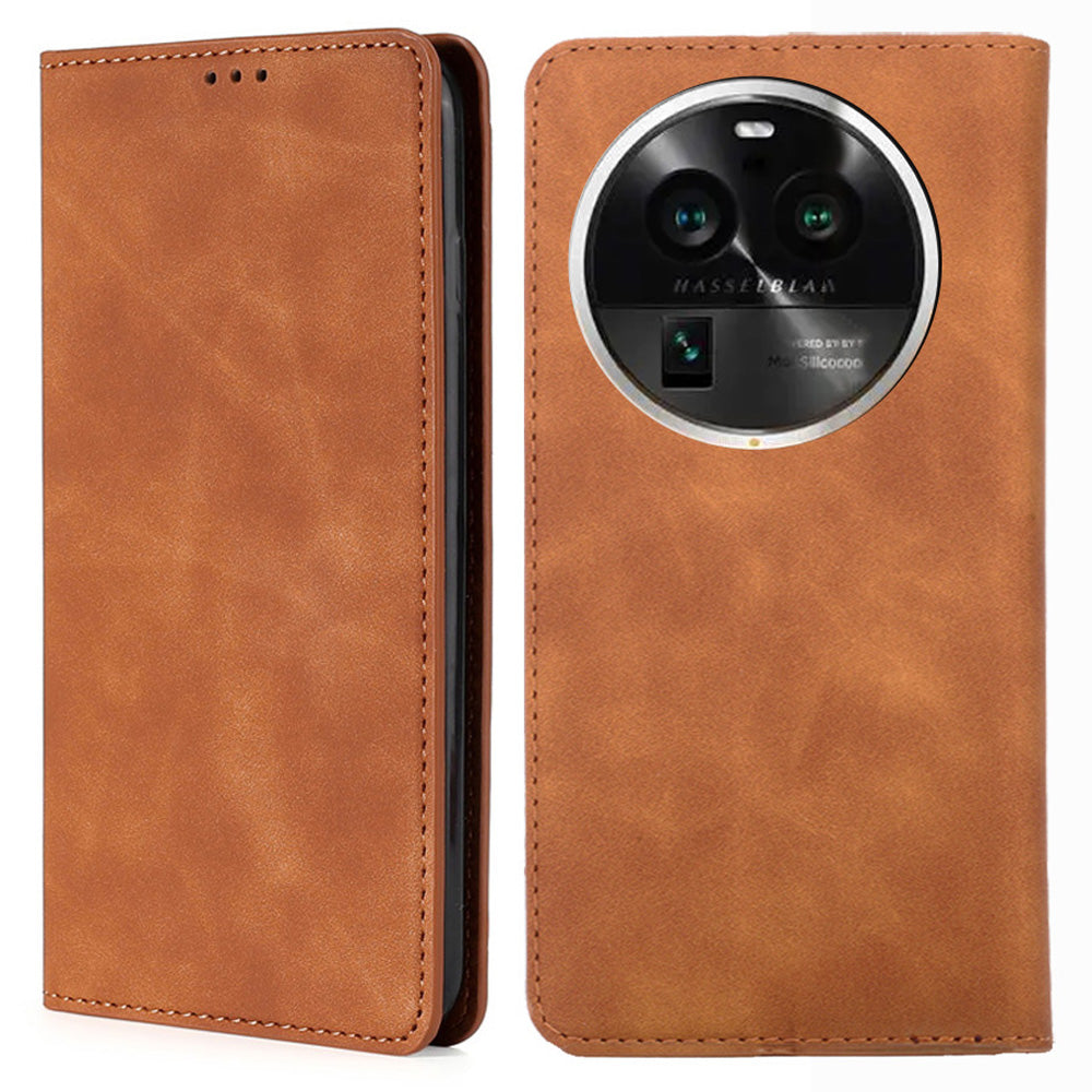 For Oppo Find X6 Pro PU Leather Phone Stand Case Card Holder Skin-touch Smartphone Cover