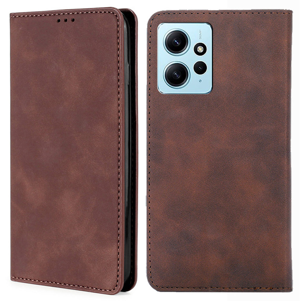 For Xiaomi Redmi Note 12 4G Card Holder Phone Case Skin-touch PU Leather Stand Cover