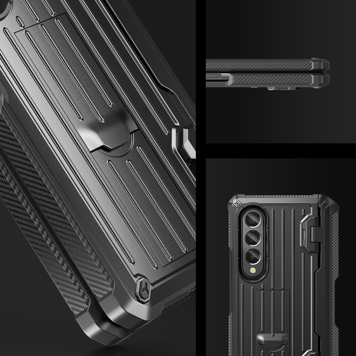 For Samsung Galaxy Z Fold4 5G Kickstand Phone Case Pen Holder Hinge PC+TPU Cover with PET Screen Protector