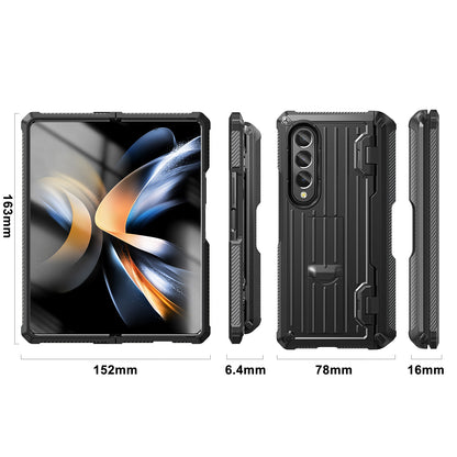 For Samsung Galaxy Z Fold4 5G Kickstand Phone Case Pen Holder Hinge PC+TPU Cover with PET Screen Protector