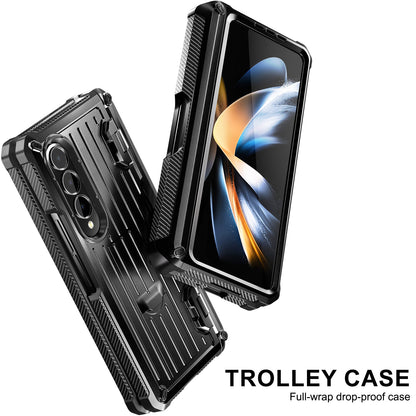 For Samsung Galaxy Z Fold4 5G Kickstand Phone Case Pen Holder Hinge PC+TPU Cover with PET Screen Protector
