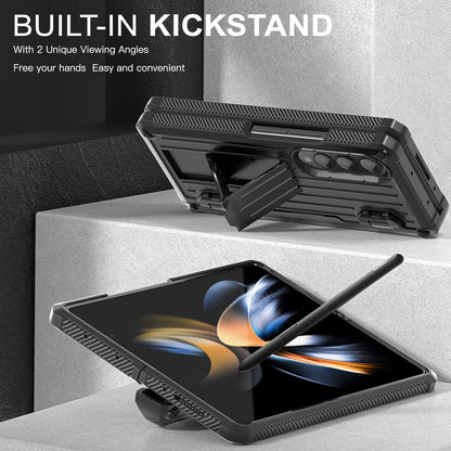 For Samsung Galaxy Z Fold4 5G Kickstand Phone Case Pen Holder Hinge PC+TPU Cover with PET Screen Protector