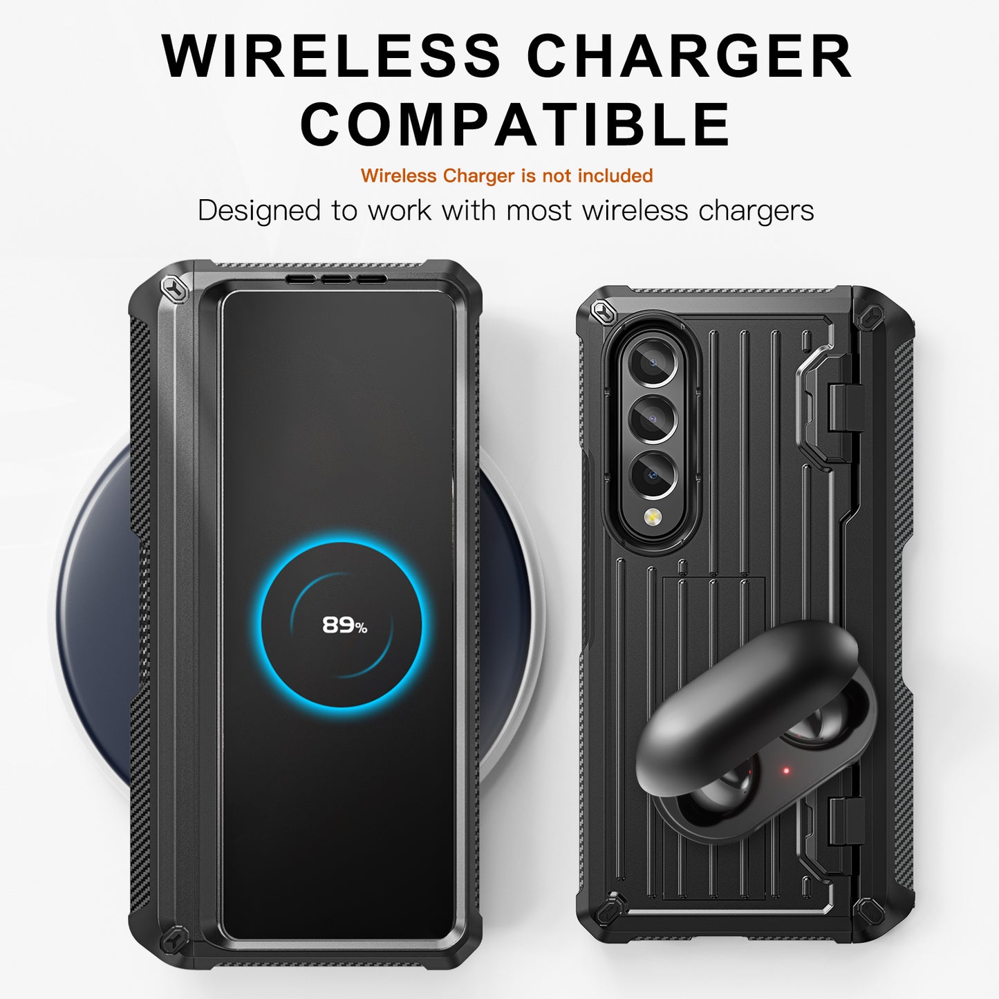 For Samsung Galaxy Z Fold4 5G Kickstand Phone Case Pen Holder Hinge PC+TPU Cover with PET Screen Protector