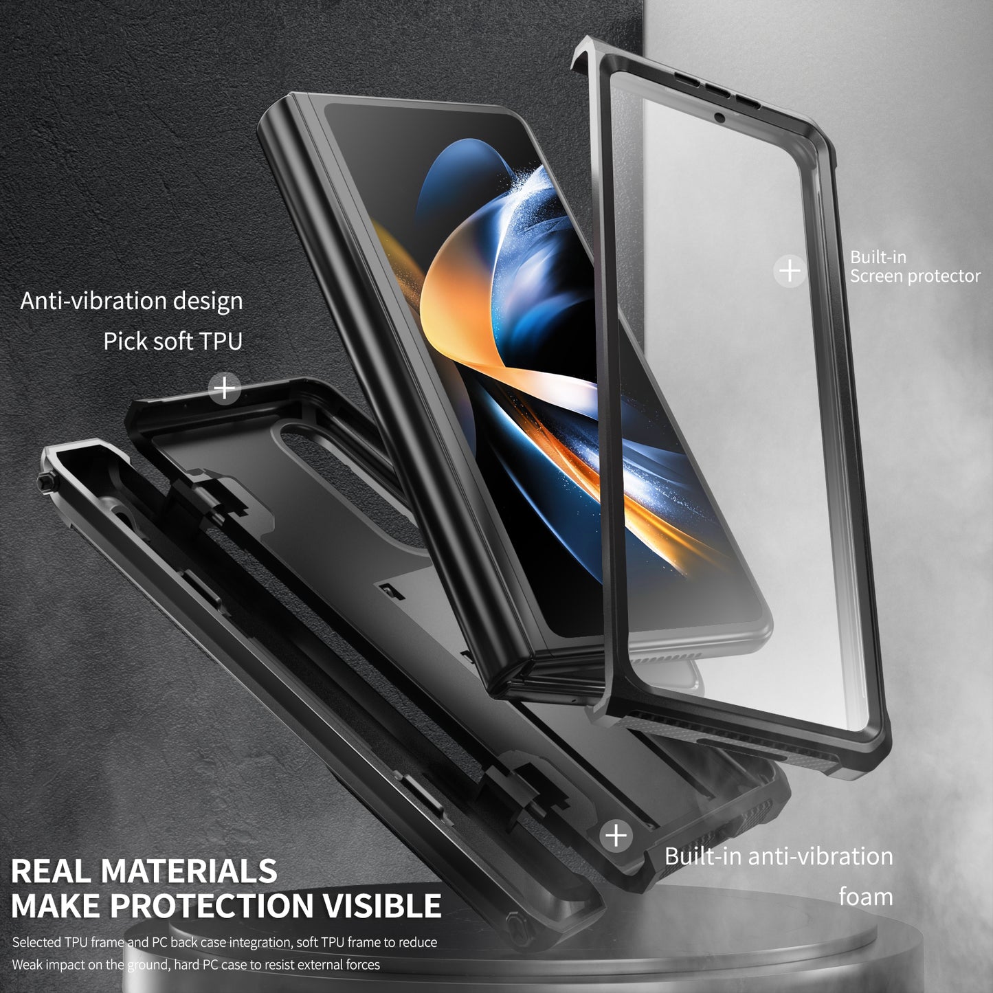 For Samsung Galaxy Z Fold4 5G Kickstand Phone Case Pen Holder Hinge PC+TPU Cover with PET Screen Protector