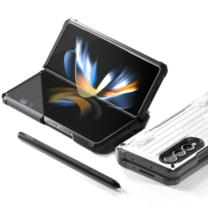 For Samsung Galaxy Z Fold4 5G Kickstand Phone Case Pen Holder Hinge PC+TPU Cover with PET Screen Protector