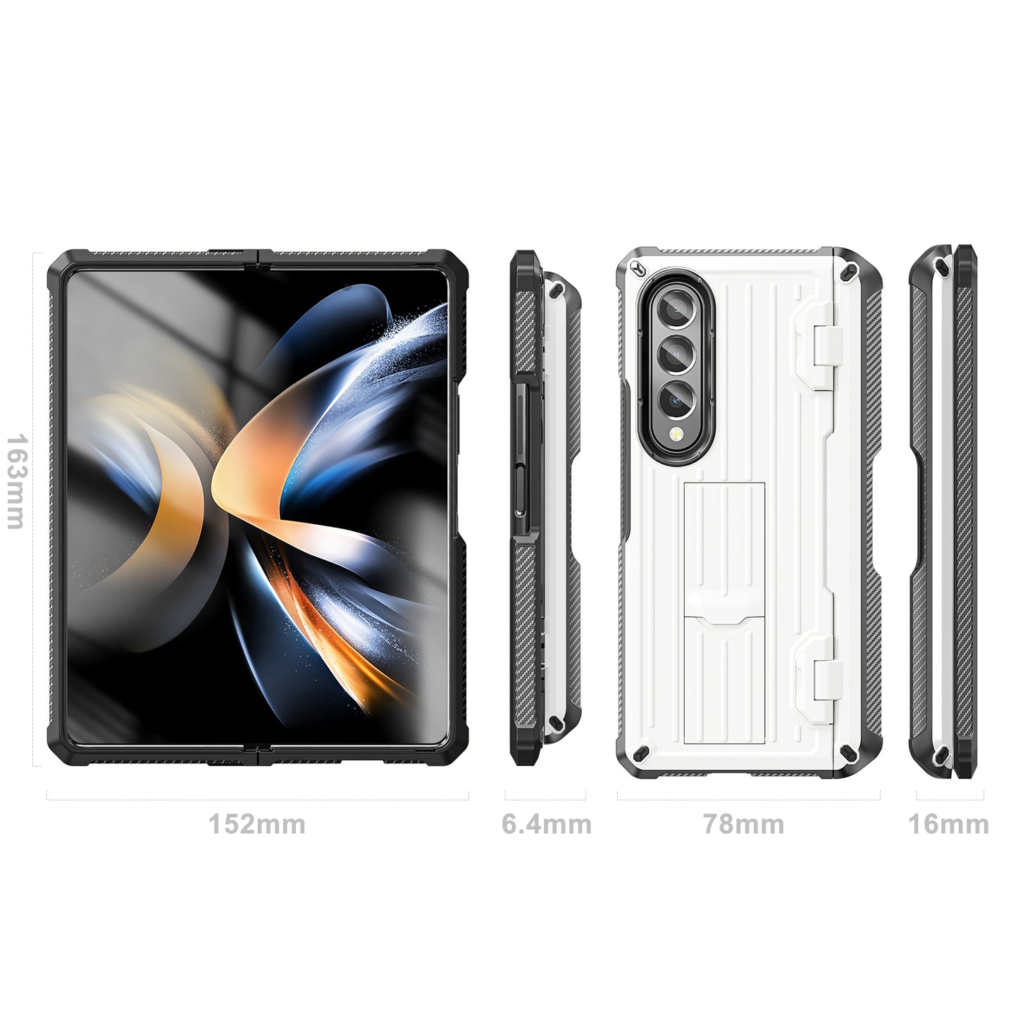 For Samsung Galaxy Z Fold4 5G Kickstand Phone Case Pen Holder Hinge PC+TPU Cover with PET Screen Protector
