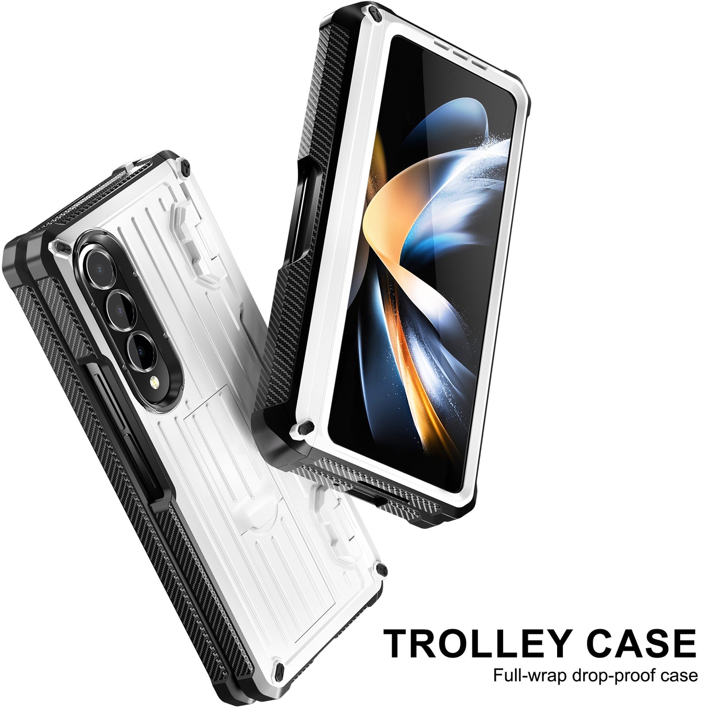 For Samsung Galaxy Z Fold4 5G Kickstand Phone Case Pen Holder Hinge PC+TPU Cover with PET Screen Protector