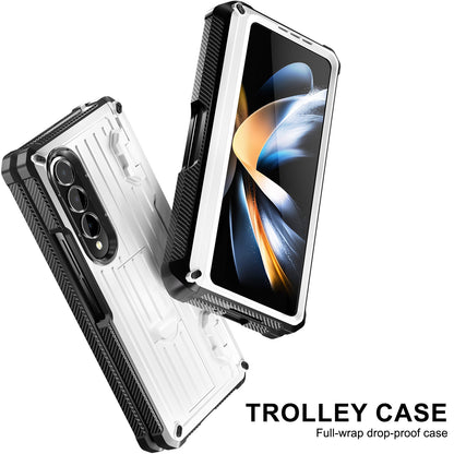 For Samsung Galaxy Z Fold4 5G Kickstand Phone Case Pen Holder Hinge PC+TPU Cover with PET Screen Protector