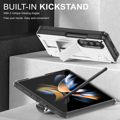 For Samsung Galaxy Z Fold4 5G Kickstand Phone Case Pen Holder Hinge PC+TPU Cover with PET Screen Protector