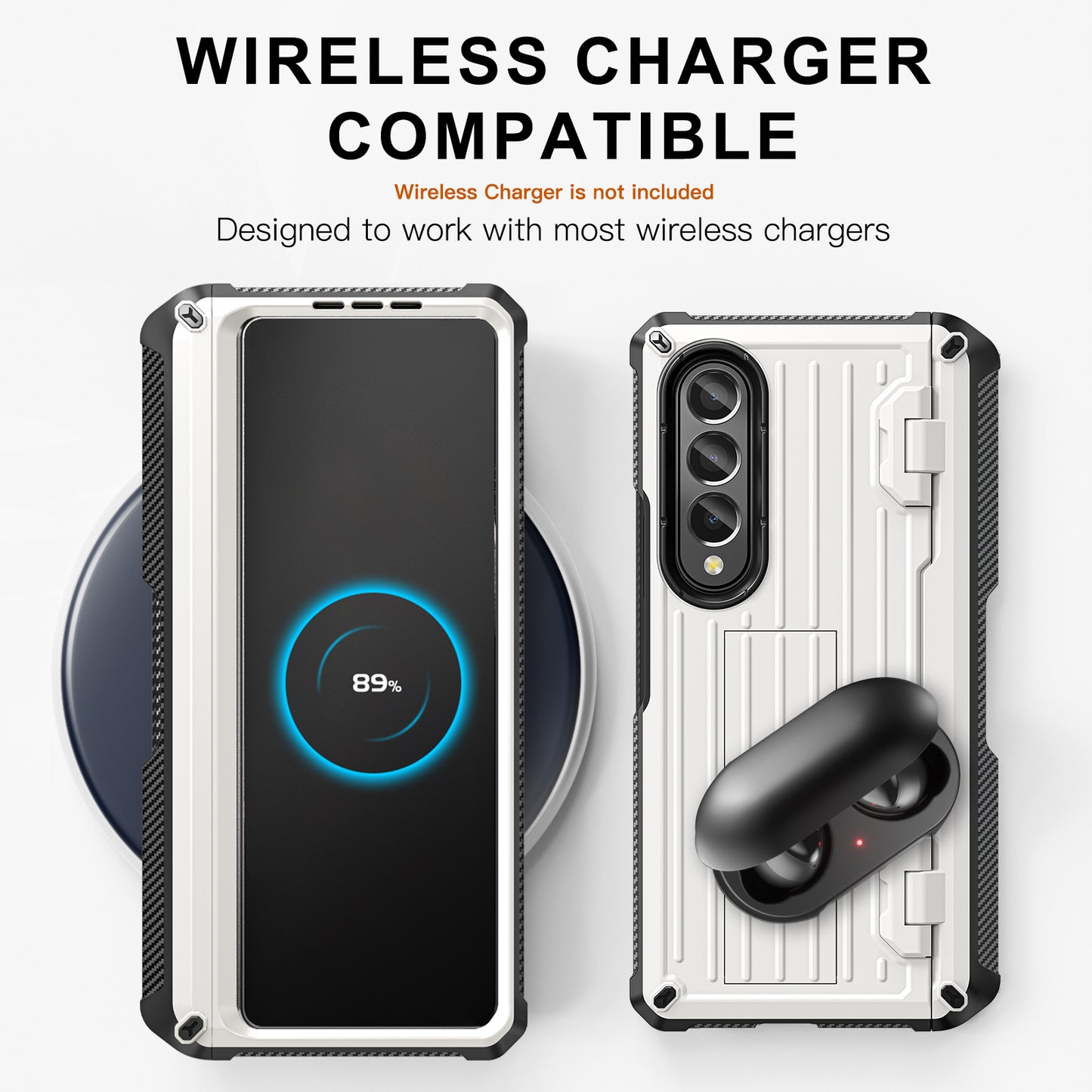 For Samsung Galaxy Z Fold4 5G Kickstand Phone Case Pen Holder Hinge PC+TPU Cover with PET Screen Protector