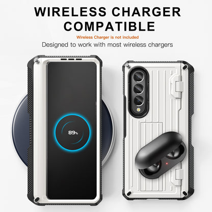 For Samsung Galaxy Z Fold4 5G Kickstand Phone Case Pen Holder Hinge PC+TPU Cover with PET Screen Protector