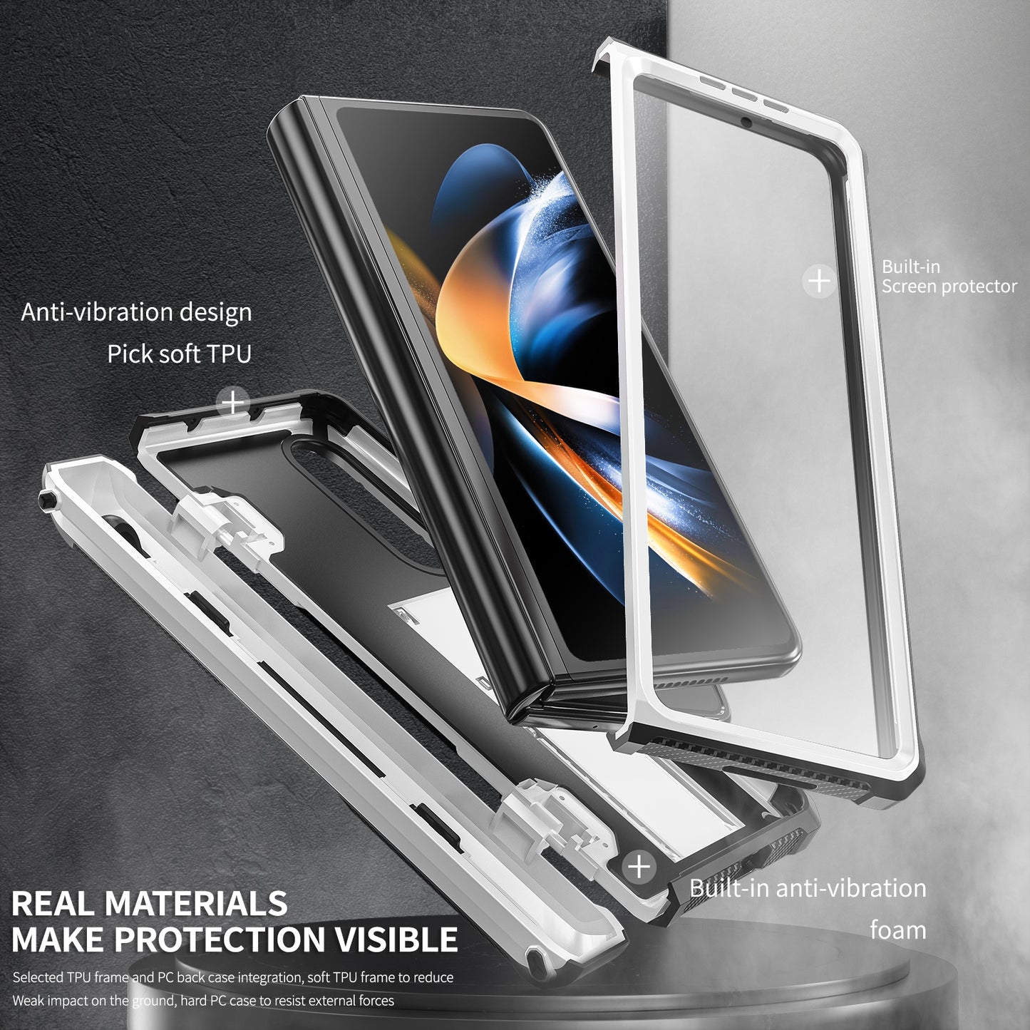 For Samsung Galaxy Z Fold4 5G Kickstand Phone Case Pen Holder Hinge PC+TPU Cover with PET Screen Protector