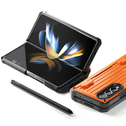 For Samsung Galaxy Z Fold4 5G Kickstand Phone Case Pen Holder Hinge PC+TPU Cover with PET Screen Protector