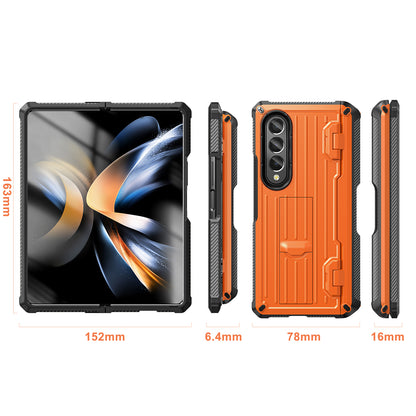 For Samsung Galaxy Z Fold4 5G Kickstand Phone Case Pen Holder Hinge PC+TPU Cover with PET Screen Protector