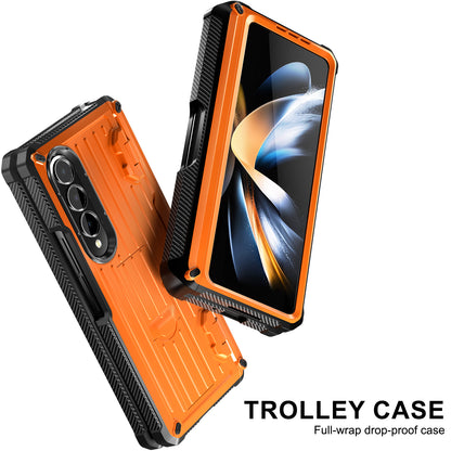For Samsung Galaxy Z Fold4 5G Kickstand Phone Case Pen Holder Hinge PC+TPU Cover with PET Screen Protector