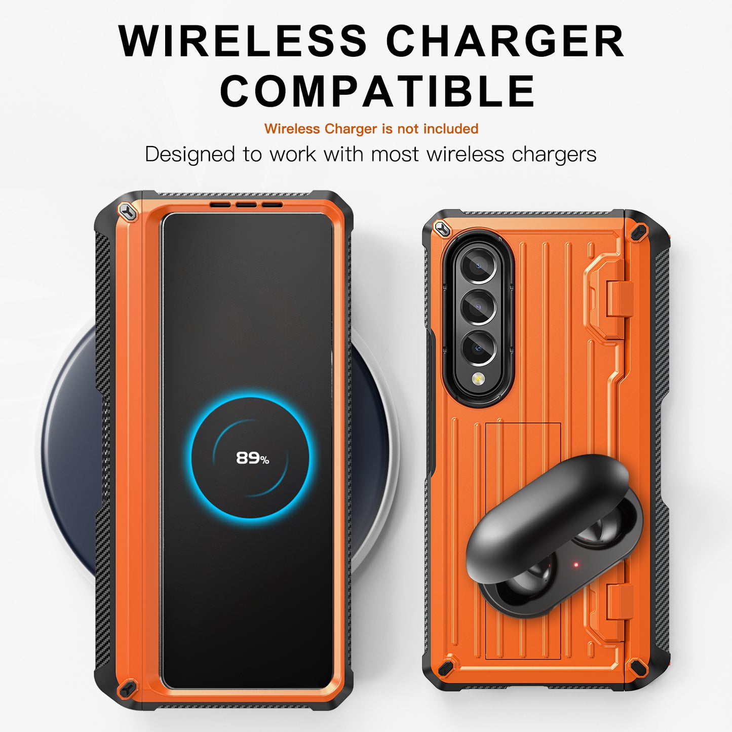 For Samsung Galaxy Z Fold4 5G Kickstand Phone Case Pen Holder Hinge PC+TPU Cover with PET Screen Protector