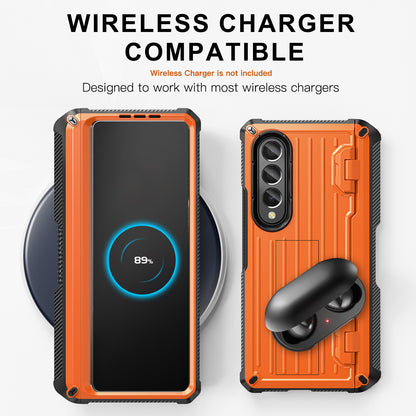 For Samsung Galaxy Z Fold4 5G Kickstand Phone Case Pen Holder Hinge PC+TPU Cover with PET Screen Protector