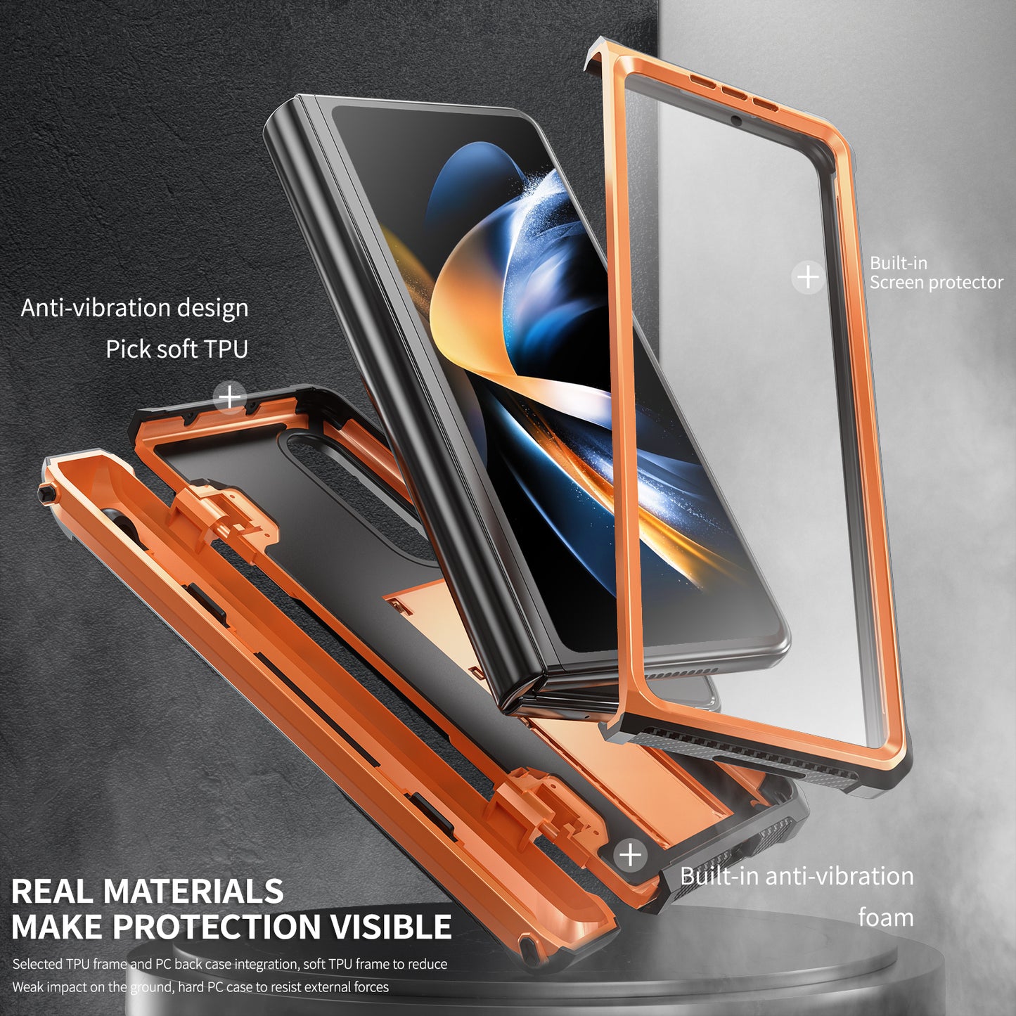 For Samsung Galaxy Z Fold4 5G Kickstand Phone Case Pen Holder Hinge PC+TPU Cover with PET Screen Protector