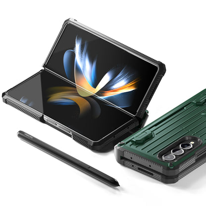 For Samsung Galaxy Z Fold4 5G Kickstand Phone Case Pen Holder Hinge PC+TPU Cover with PET Screen Protector