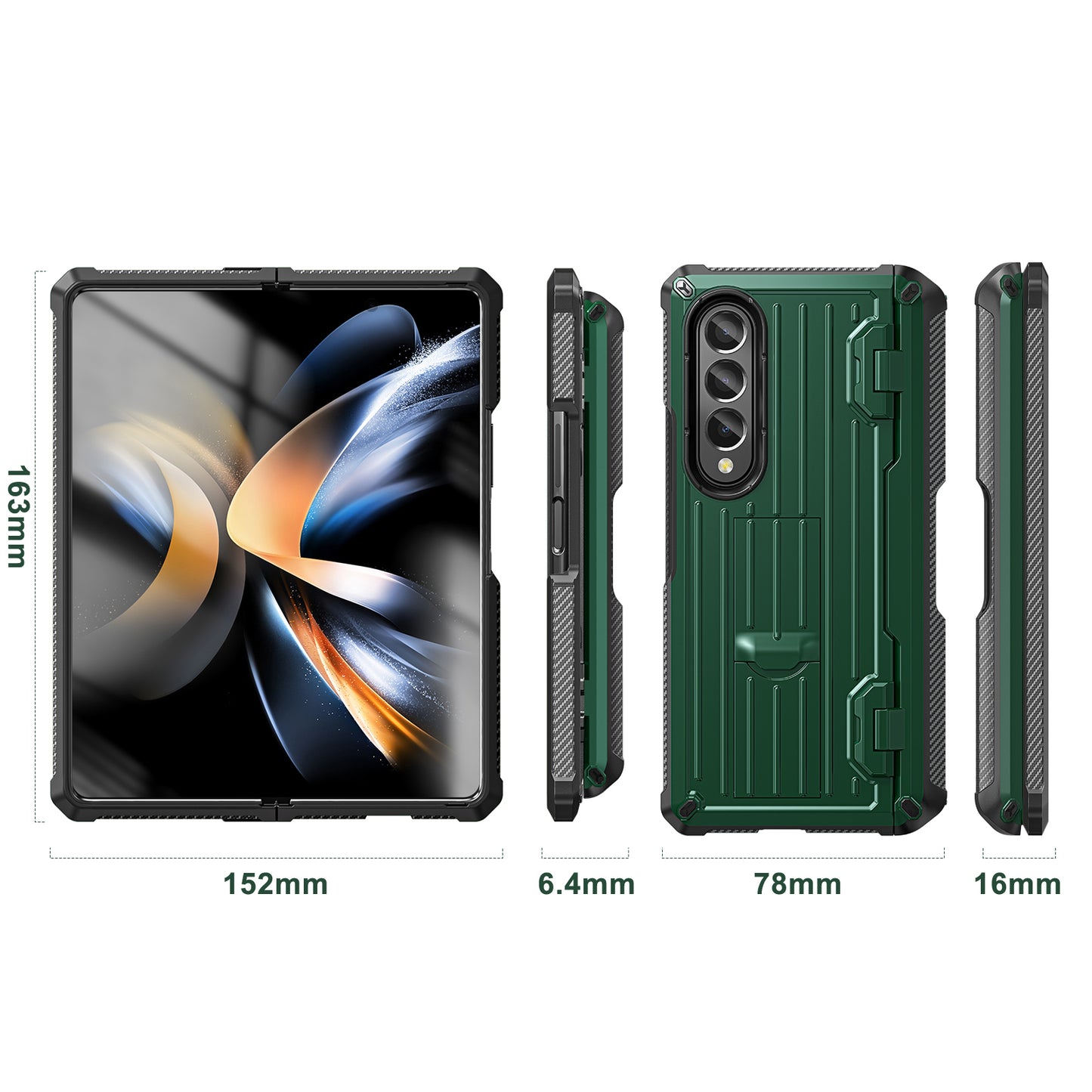 For Samsung Galaxy Z Fold4 5G Kickstand Phone Case Pen Holder Hinge PC+TPU Cover with PET Screen Protector