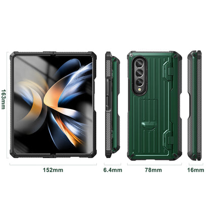 For Samsung Galaxy Z Fold4 5G Kickstand Phone Case Pen Holder Hinge PC+TPU Cover with PET Screen Protector