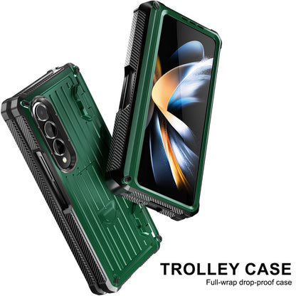 For Samsung Galaxy Z Fold4 5G Kickstand Phone Case Pen Holder Hinge PC+TPU Cover with PET Screen Protector