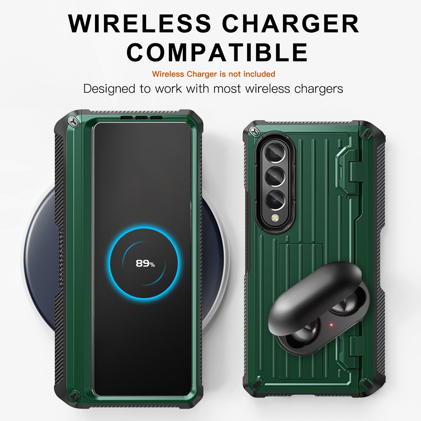 For Samsung Galaxy Z Fold4 5G Kickstand Phone Case Pen Holder Hinge PC+TPU Cover with PET Screen Protector