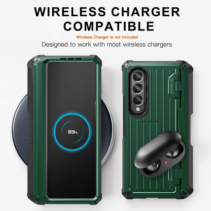 For Samsung Galaxy Z Fold4 5G Kickstand Phone Case Pen Holder Hinge PC+TPU Cover with PET Screen Protector