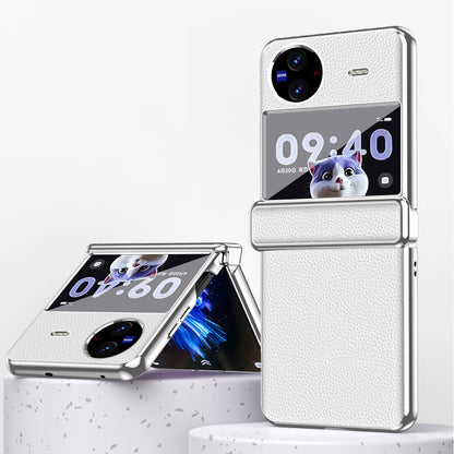 Electroplating Phone Case for vivo X Flip , Litchi Texture PU Leather Coated PC Folding Phone Cover