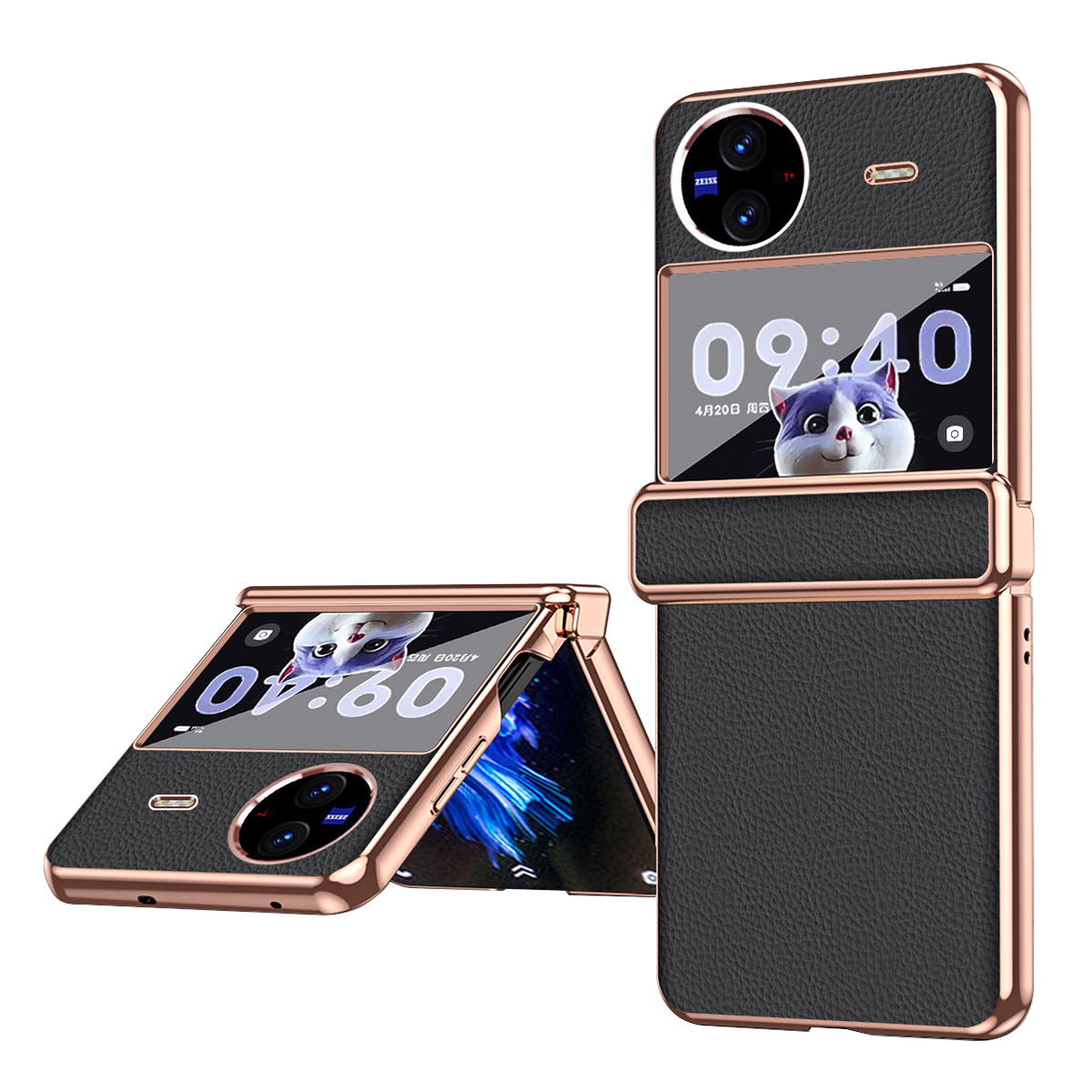 Electroplating Phone Case for vivo X Flip , Litchi Texture PU Leather Coated PC Folding Phone Cover