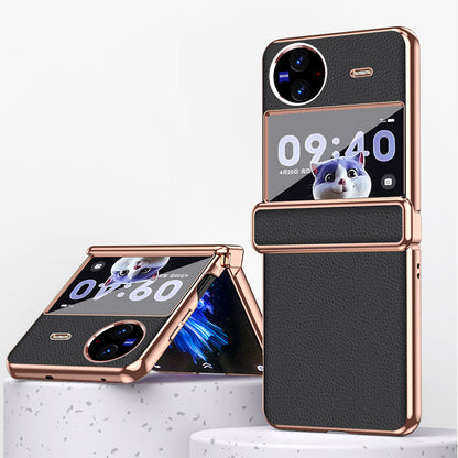 Electroplating Phone Case for vivo X Flip , Litchi Texture PU Leather Coated PC Folding Phone Cover