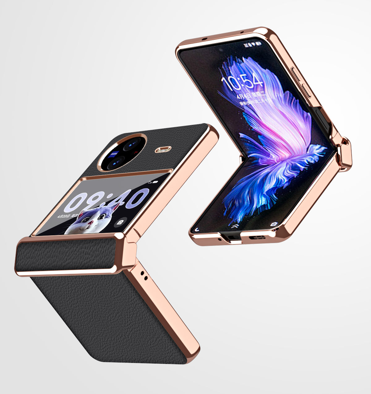 Electroplating Phone Case for vivo X Flip , Litchi Texture PU Leather Coated PC Folding Phone Cover