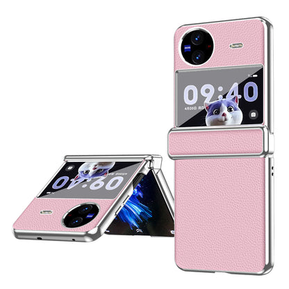Electroplating Phone Case for vivo X Flip , Litchi Texture PU Leather Coated PC Folding Phone Cover