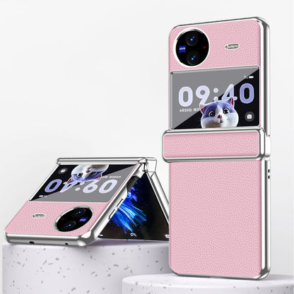 Electroplating Phone Case for vivo X Flip , Litchi Texture PU Leather Coated PC Folding Phone Cover