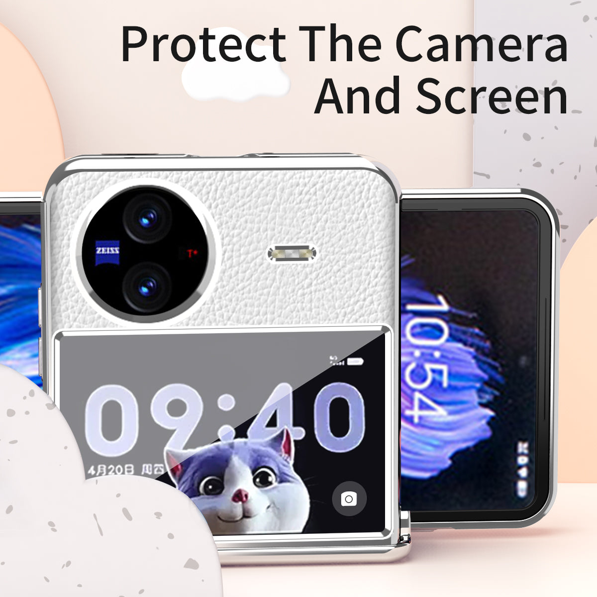 Electroplating Phone Case for vivo X Flip , Litchi Texture PU Leather Coated PC Folding Phone Cover