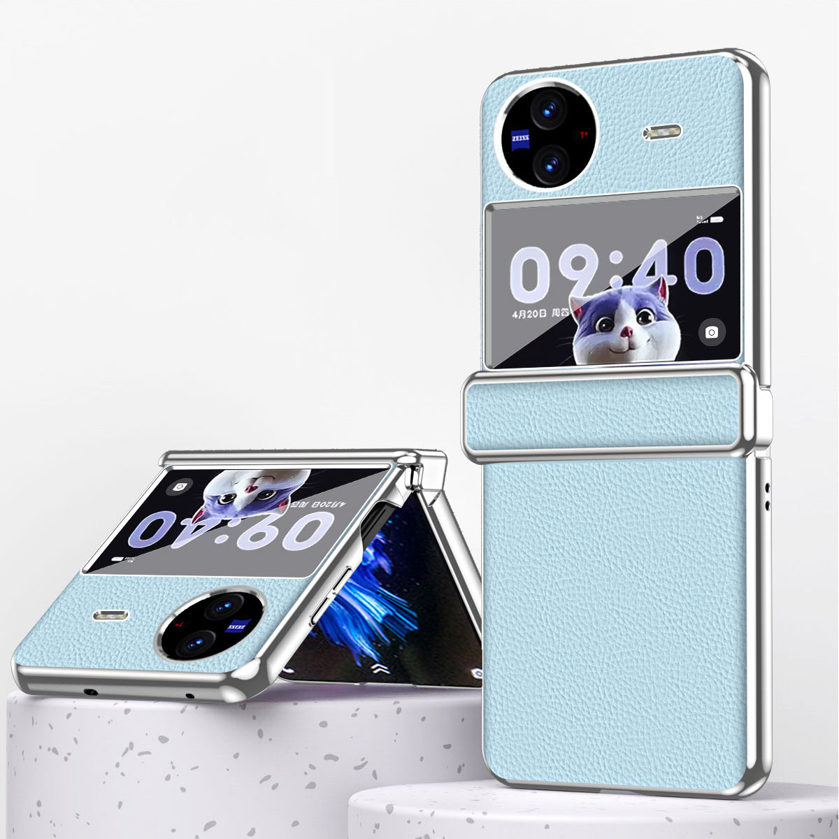 Electroplating Phone Case for vivo X Flip , Litchi Texture PU Leather Coated PC Folding Phone Cover