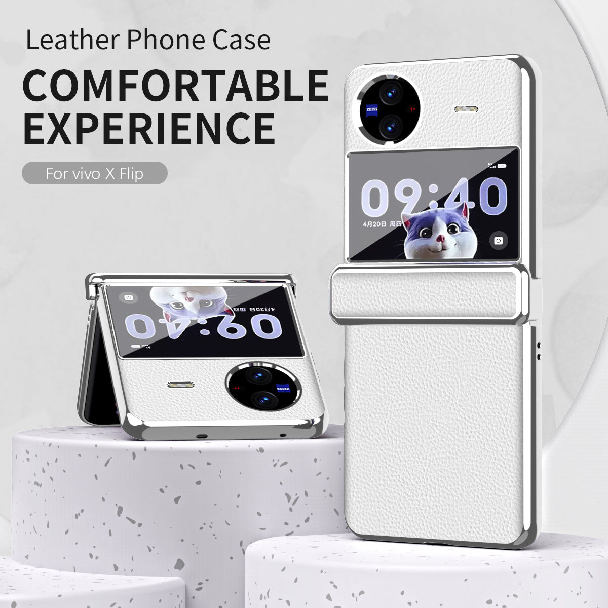 Electroplating Phone Case for vivo X Flip , Litchi Texture PU Leather Coated PC Folding Phone Cover