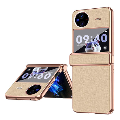 Electroplating Phone Case for vivo X Flip , Litchi Texture PU Leather Coated PC Folding Phone Cover