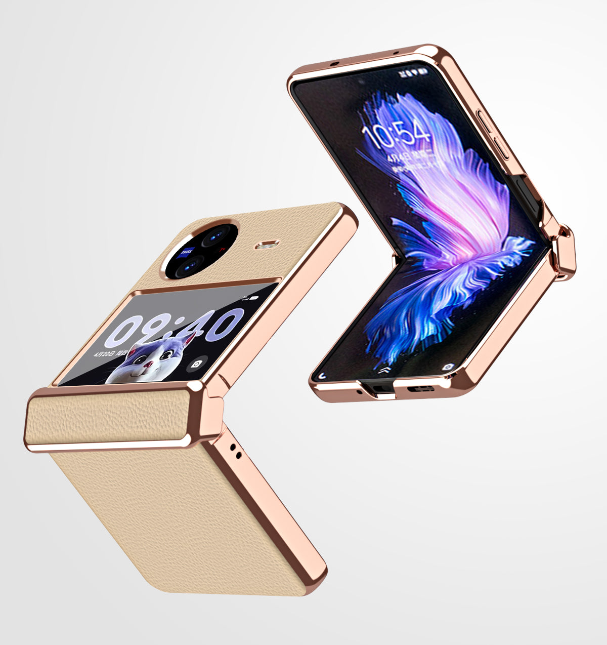 Electroplating Phone Case for vivo X Flip , Litchi Texture PU Leather Coated PC Folding Phone Cover