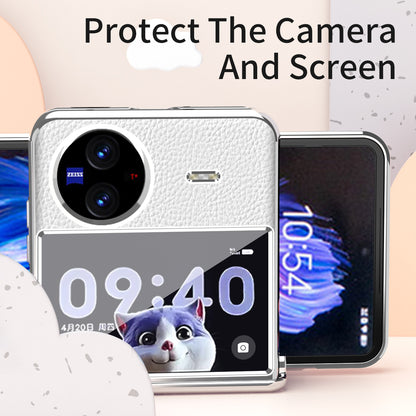 Electroplating Phone Case for vivo X Flip , Litchi Texture PU Leather Coated PC Folding Phone Cover