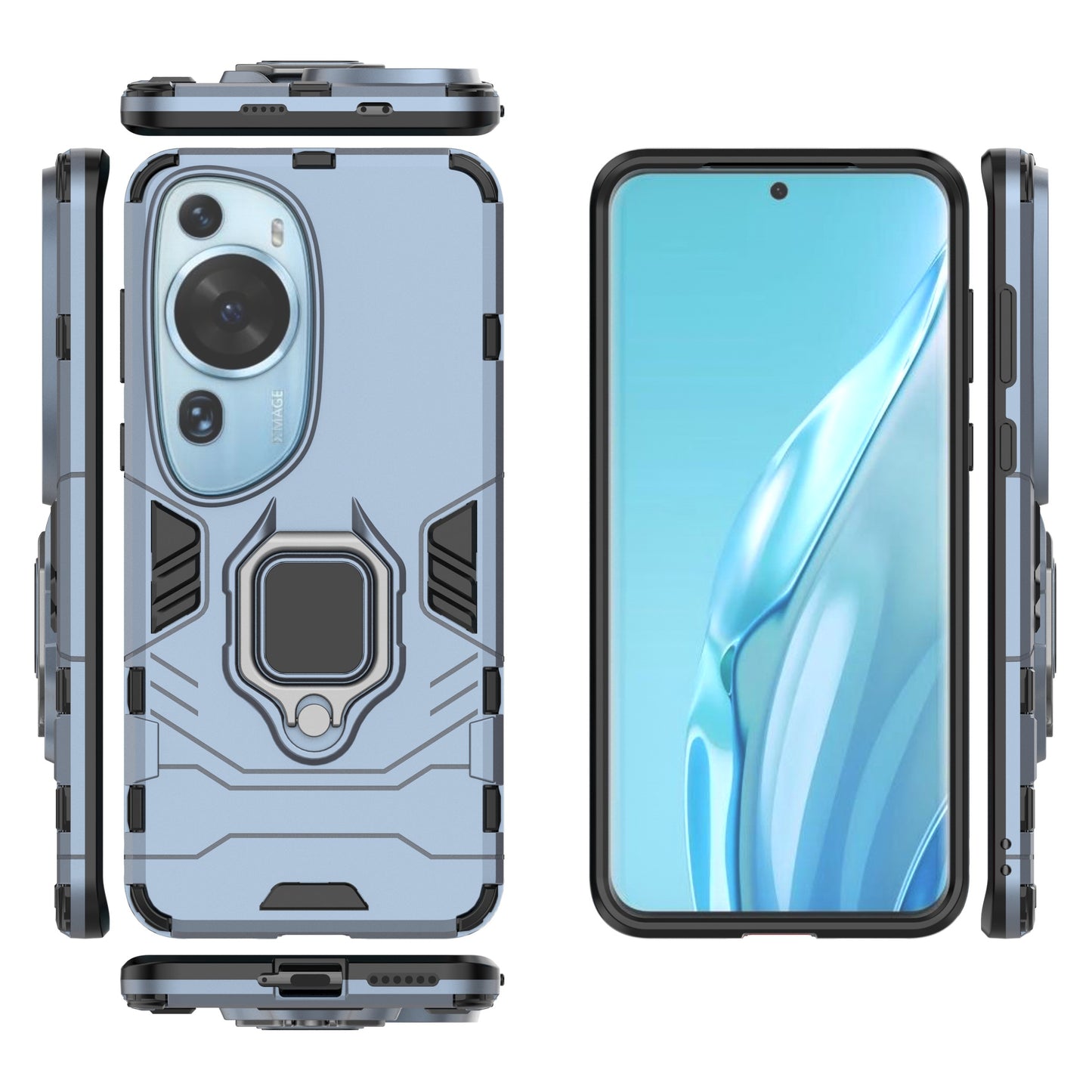 For Huawei P60 Art Rotating Ring Kickstand Phone Case TPU+PC Hybrid Dual Layer Defender Cover