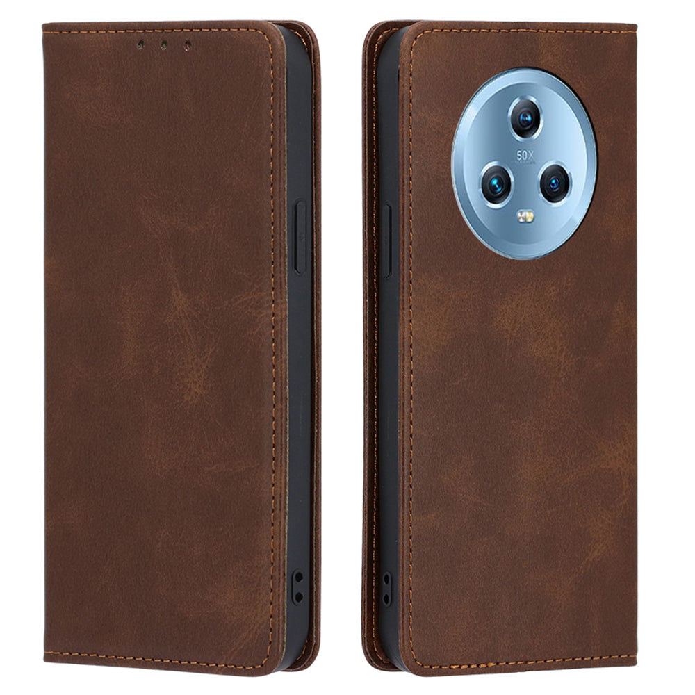 For Honor Magic5 PU Leather+TPU Wallet Stand Phone Case Calf Texture Magnetic Closing Cover