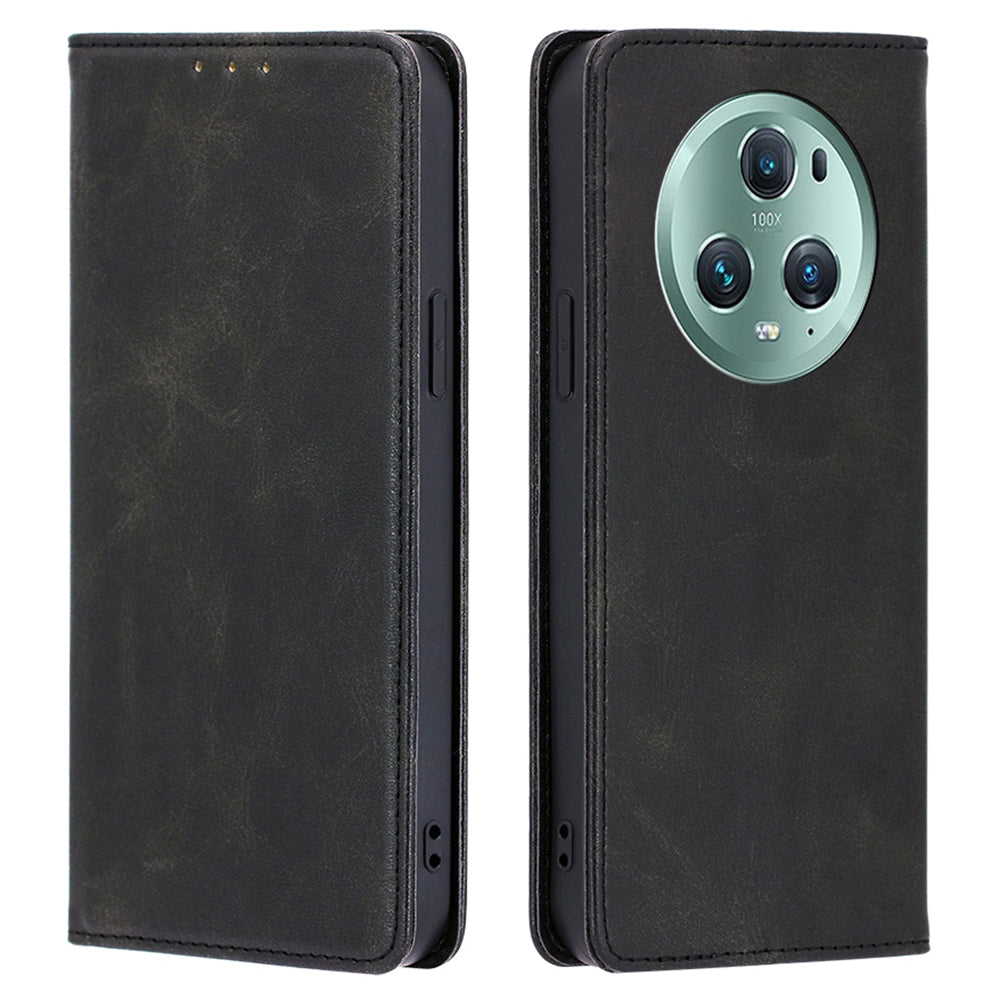 Phone Case for Honor Magic5 Pro PU Leather+TPU Wallet Stand Calf Texture Magnetic Closing Cover