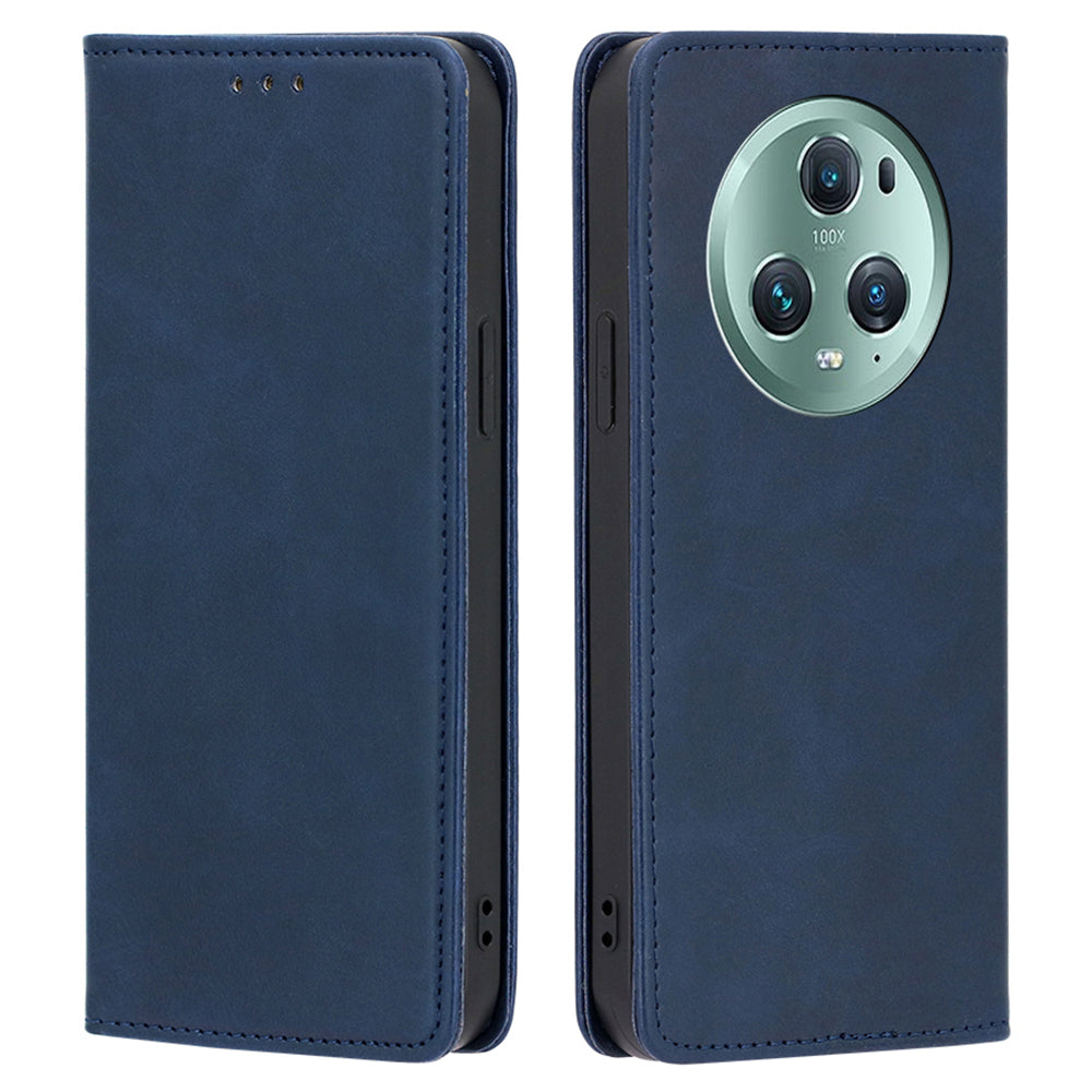 Phone Case for Honor Magic5 Pro PU Leather+TPU Wallet Stand Calf Texture Magnetic Closing Cover