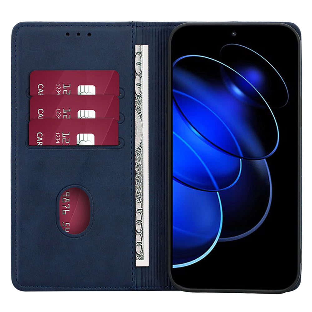 Phone Case for Honor Magic5 Pro PU Leather+TPU Wallet Stand Calf Texture Magnetic Closing Cover