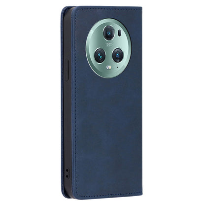 Phone Case for Honor Magic5 Pro PU Leather+TPU Wallet Stand Calf Texture Magnetic Closing Cover