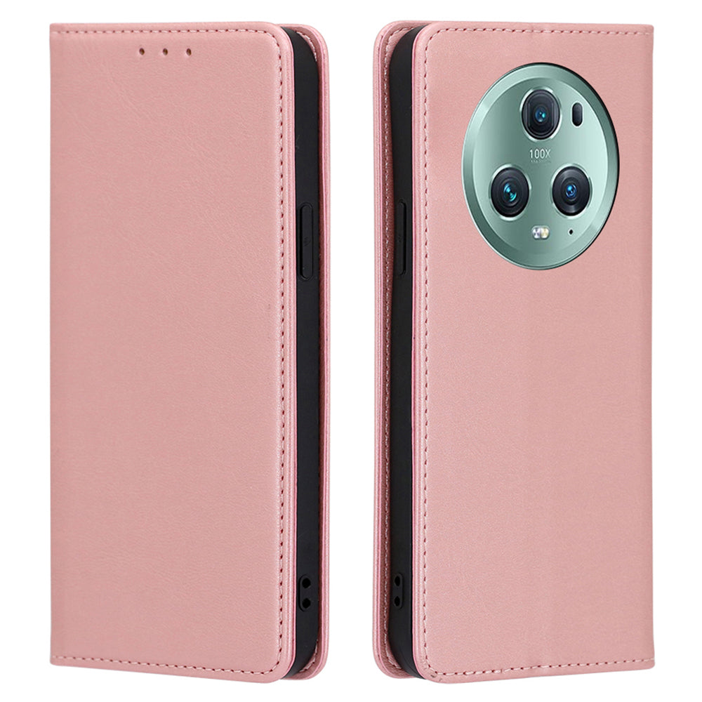 Phone Case for Honor Magic5 Pro PU Leather+TPU Wallet Stand Calf Texture Magnetic Closing Cover