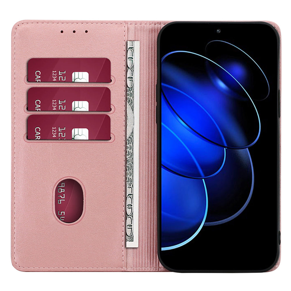 Phone Case for Honor Magic5 Pro PU Leather+TPU Wallet Stand Calf Texture Magnetic Closing Cover