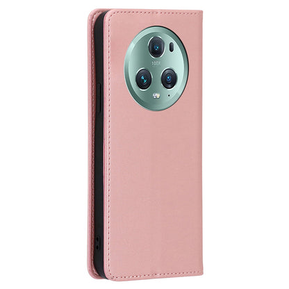 Phone Case for Honor Magic5 Pro PU Leather+TPU Wallet Stand Calf Texture Magnetic Closing Cover